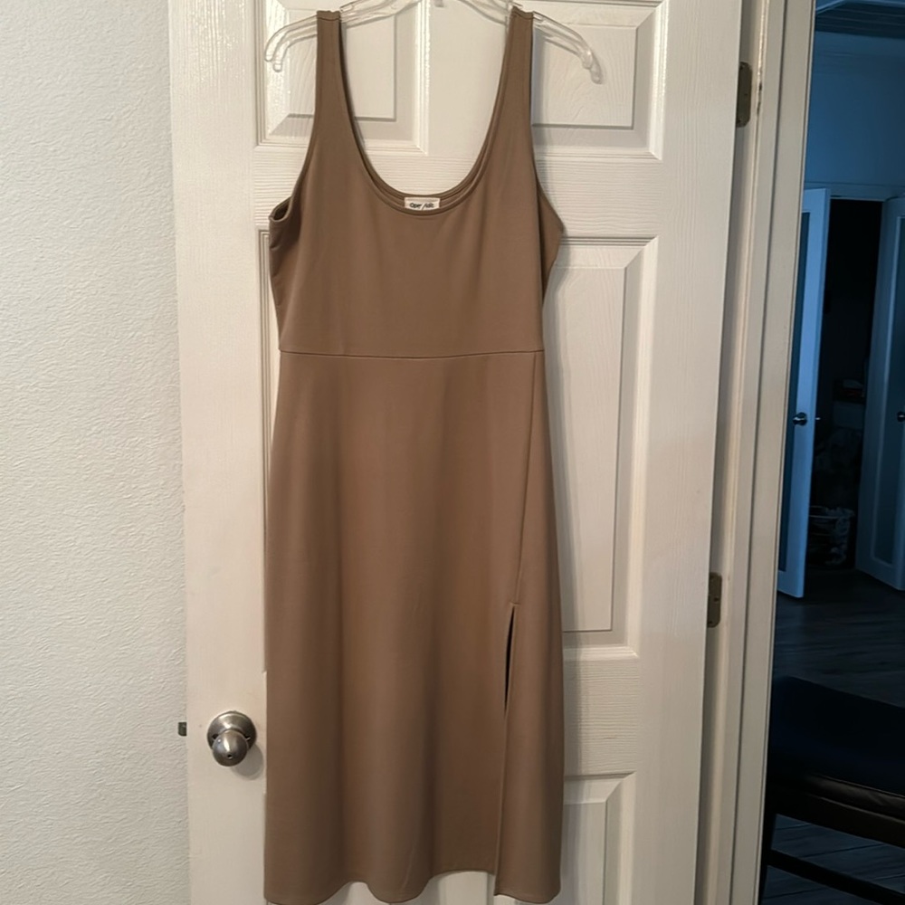 Tan dress with slit